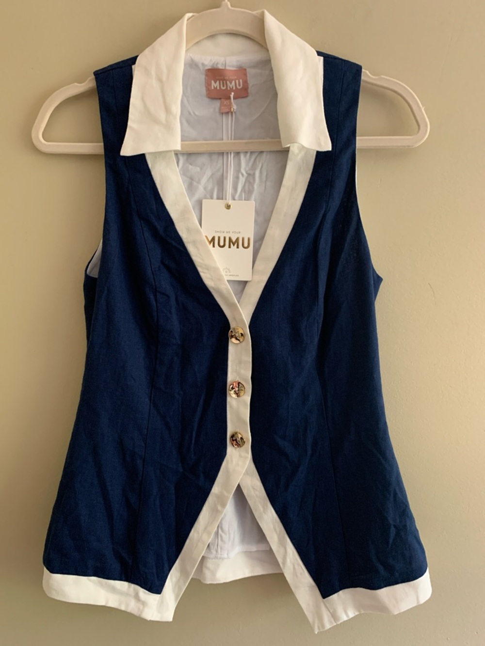 SHOW ME YOUR MUMU Colby Vest Top in Navy and White - Size: XS - Picture 4 of 6